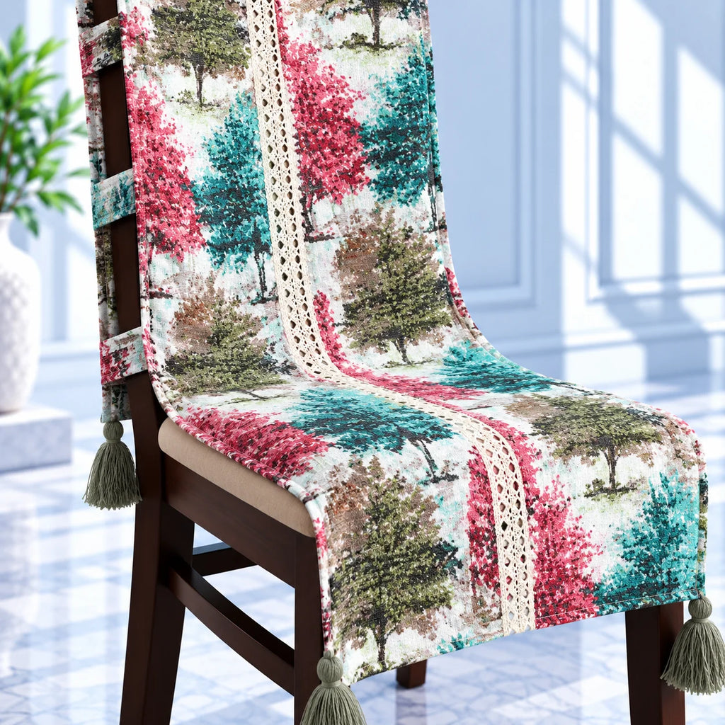 Colourful Woodland Landscape Printed Chair Cover with Tassels