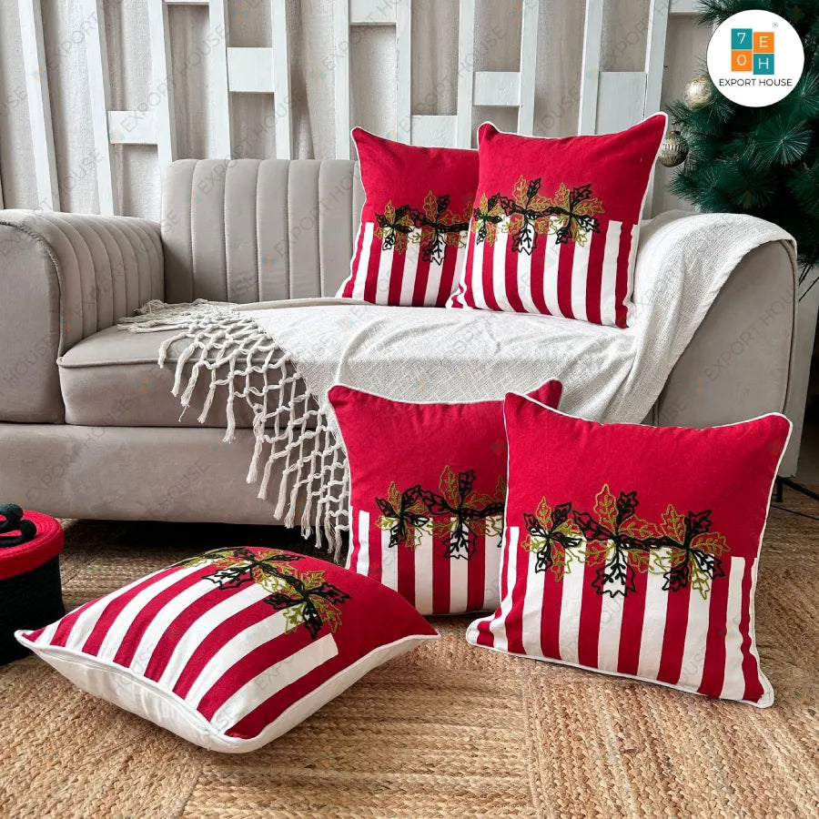 Christmas Themed Cotton Embroidered Cushion Cover, Size:40cm X 40cm (16" X 16")