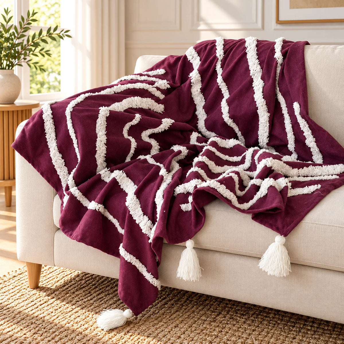 Plum Stripe Cotton Sofa Throw Blanket â€“ 50 Ã— 60 Inches