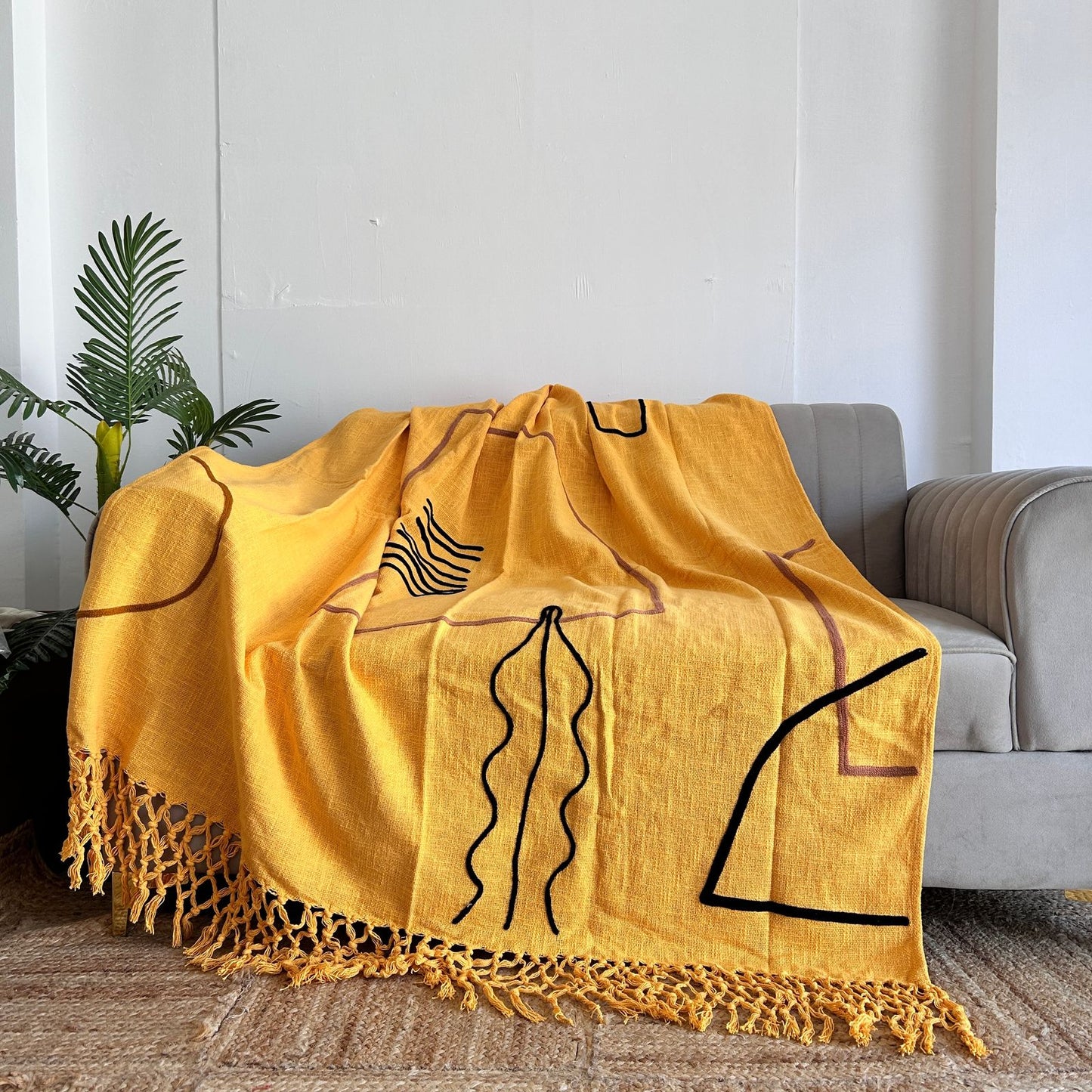 Embroidered Cotton Sofa Throw Blanket