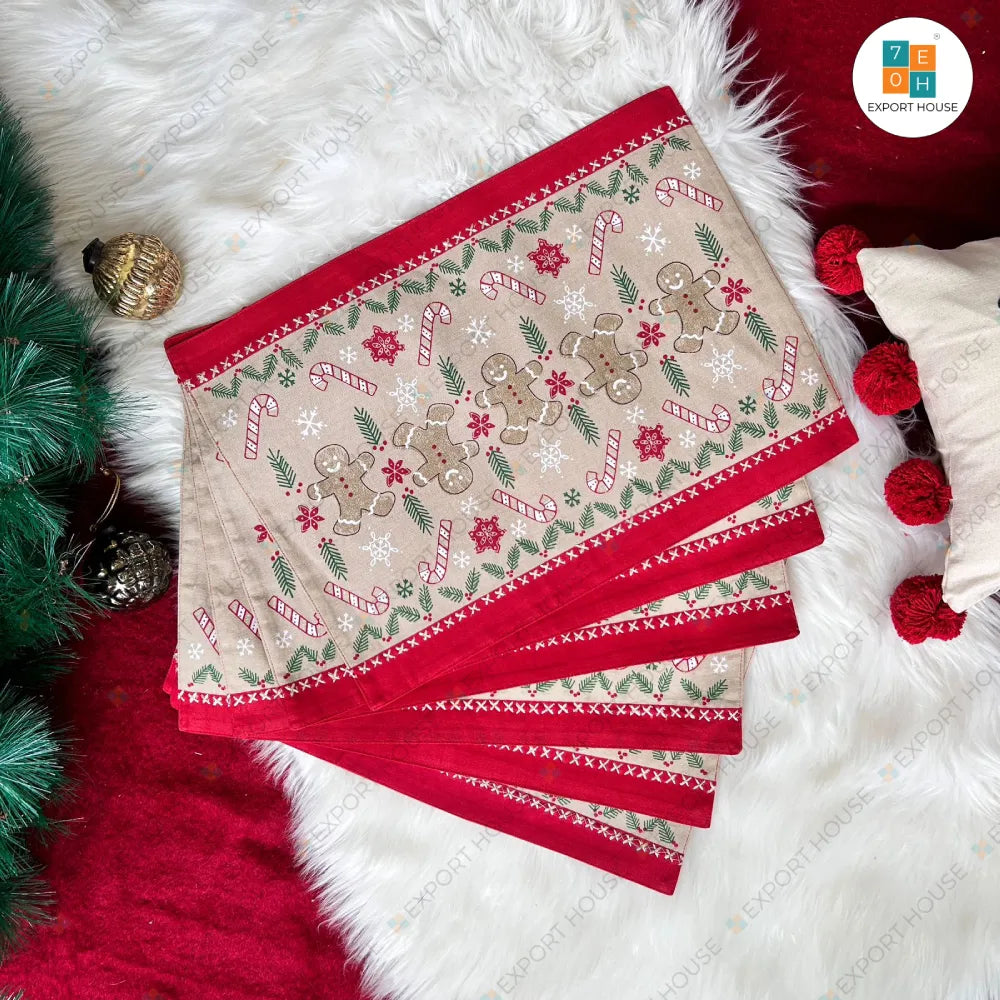 Christmas Themed Cotton Boho Table Placemat, Size:33cm X 48cm (13" X 18")