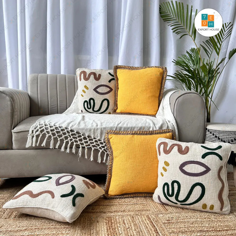 Cotton Embroidered Cushion Cover - Premium Set of 5, Size:40cm X 40cm (16" X 16")