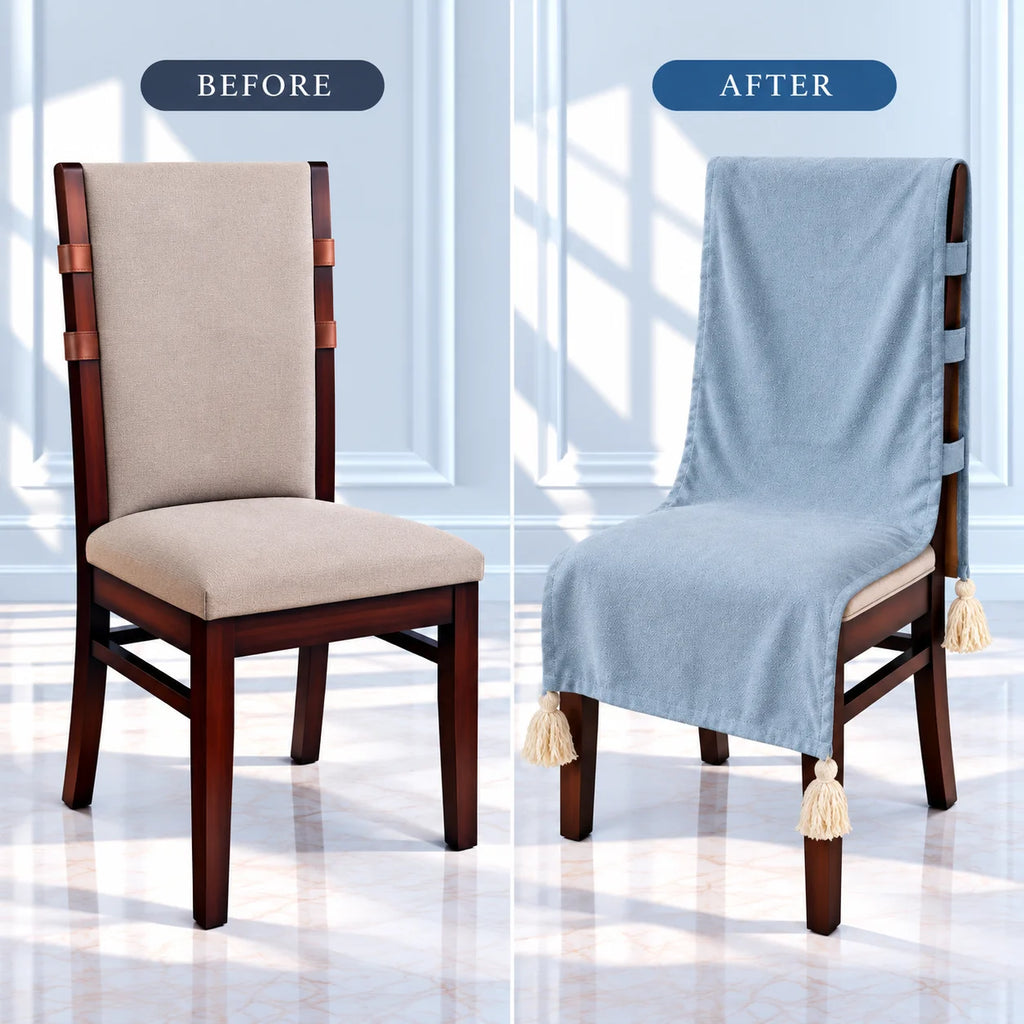 Powder Blue Textured Chair Cover with Tassels