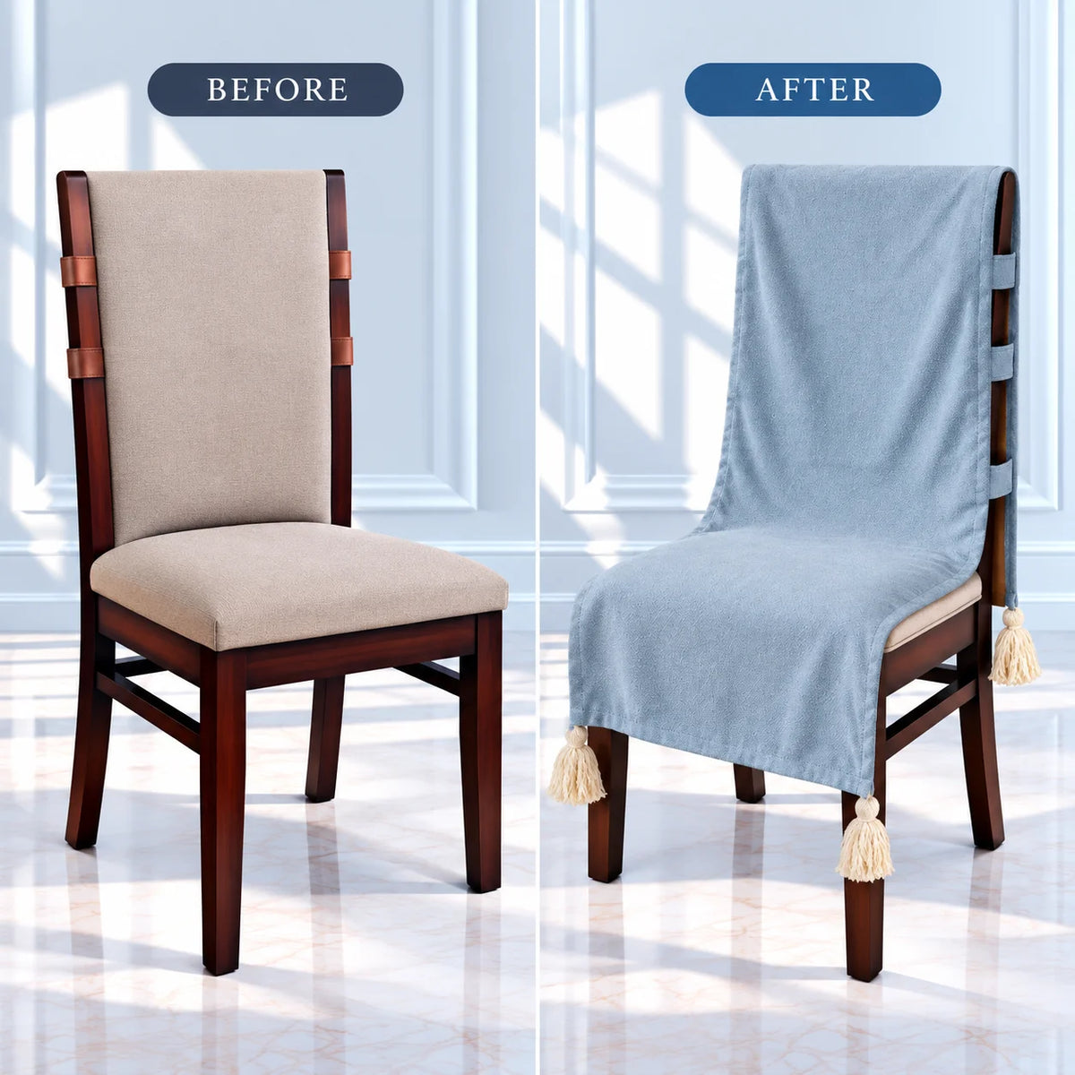 Powder Blue Textured Chair Cover with Tassels