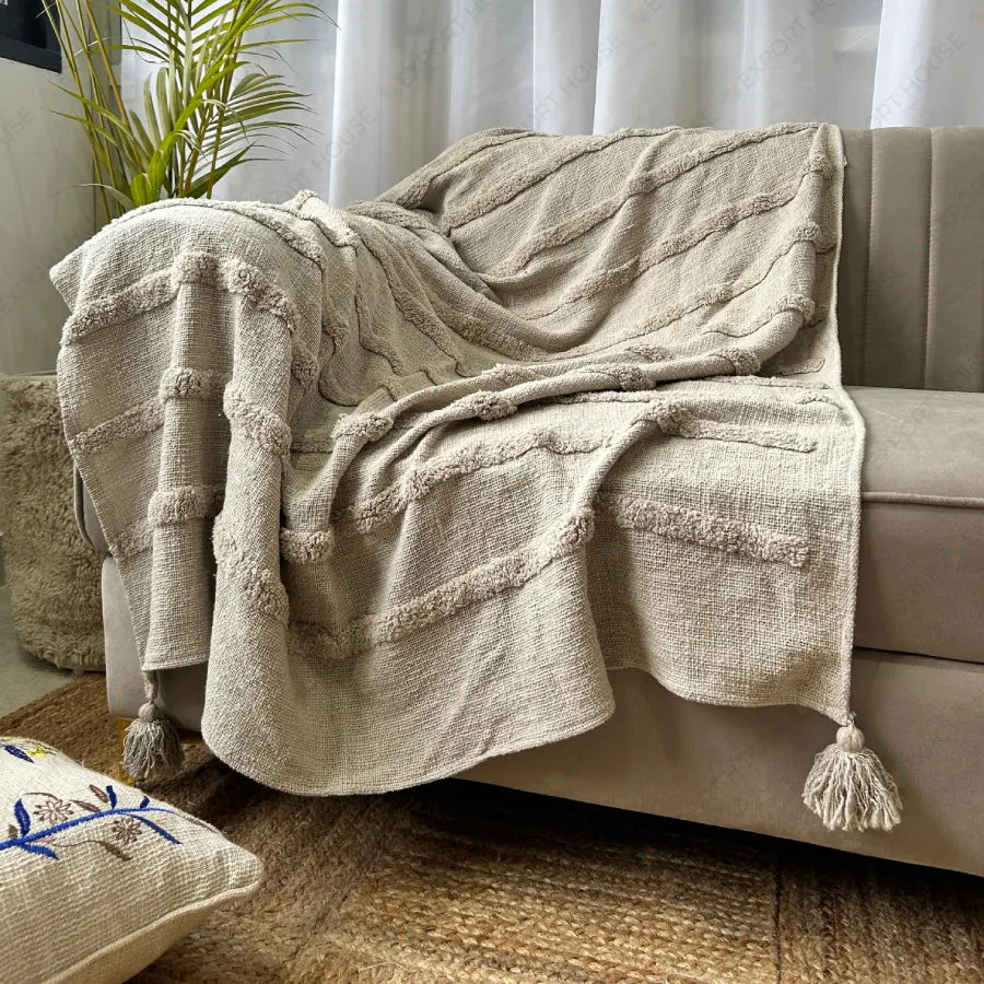Cotton Premium Sofa Throw Blanket, Size:127cm X 152cm (50" X 60")