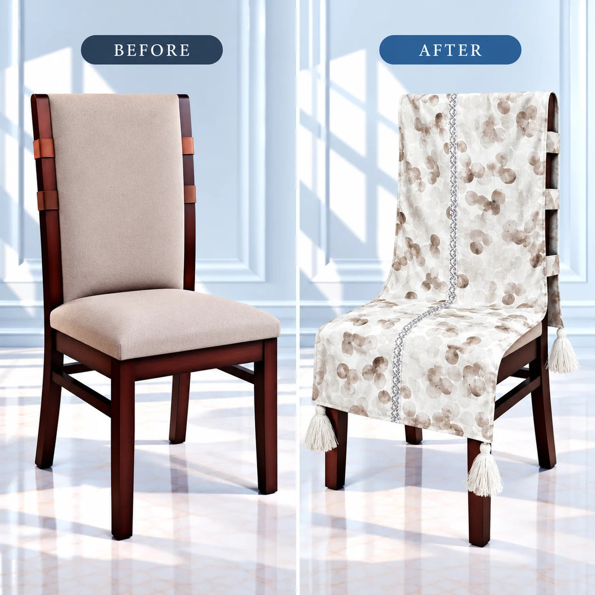 Watercolour Bubble Dots Print Chair Cover with Tassels