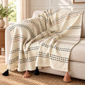 Ivory Dotted Stripe Cotton Sofa Throw â€“ 60Ã—50 Inch