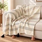 Ivory Dotted Stripe Cotton Sofa Throw â€“ 60Ã—50 Inch