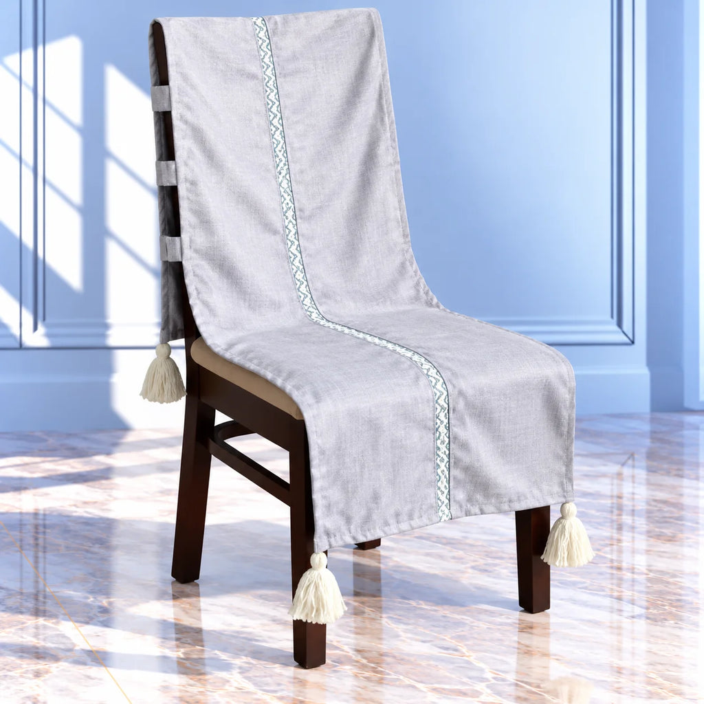 Misty Lilac Plain Chair Cover with Tassels