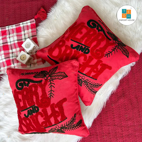 Christmas Themed Cotton Tufted Cushion Cover, Size:40cm X 40cm (16" X 16")