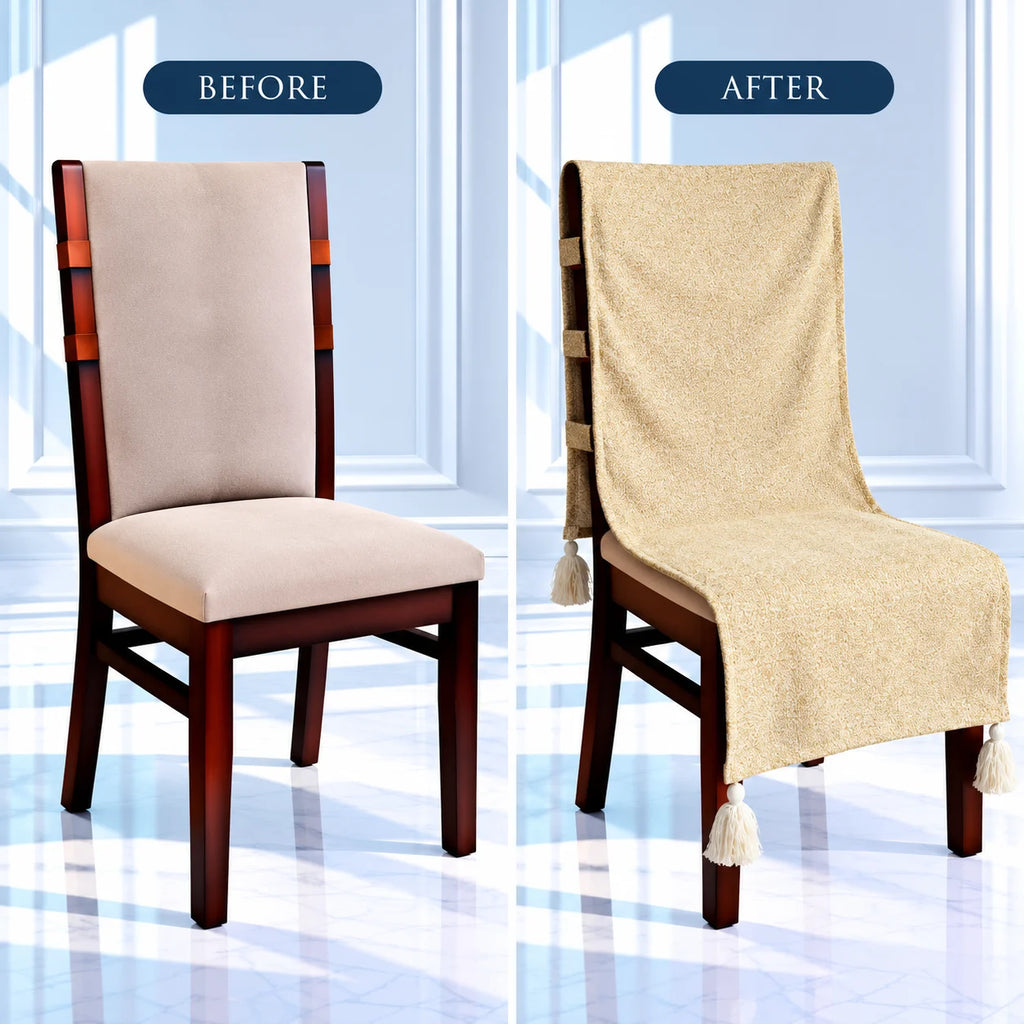 Mustard Yellow Melange Weave Chair Cover with Tassels