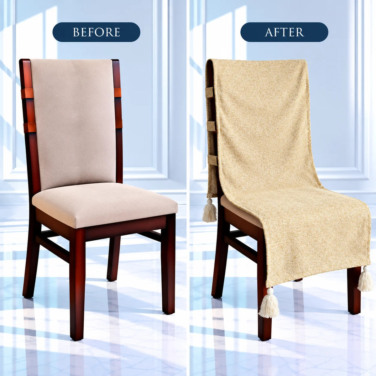 Mustard Yellow Melange Weave Chair Cover with Tassels