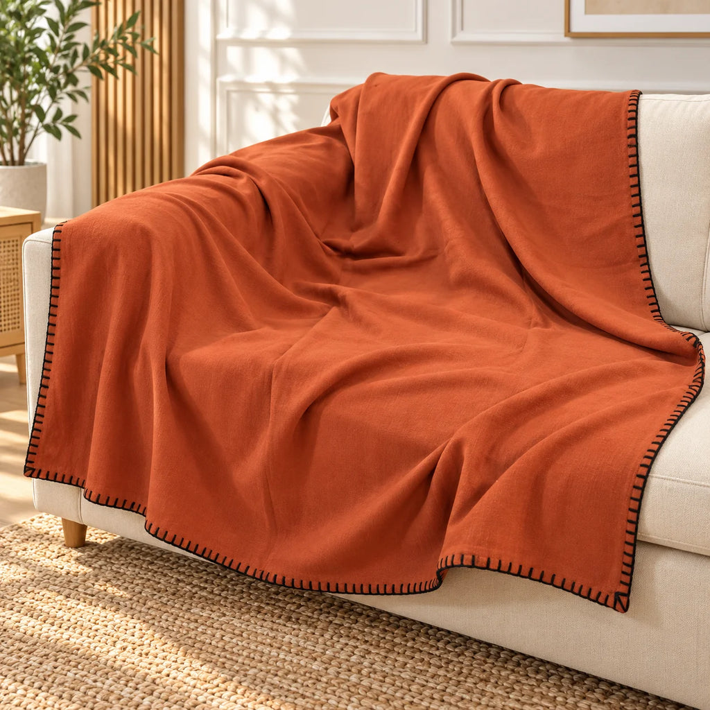Brick Red Soft Cotton Sofa Throw