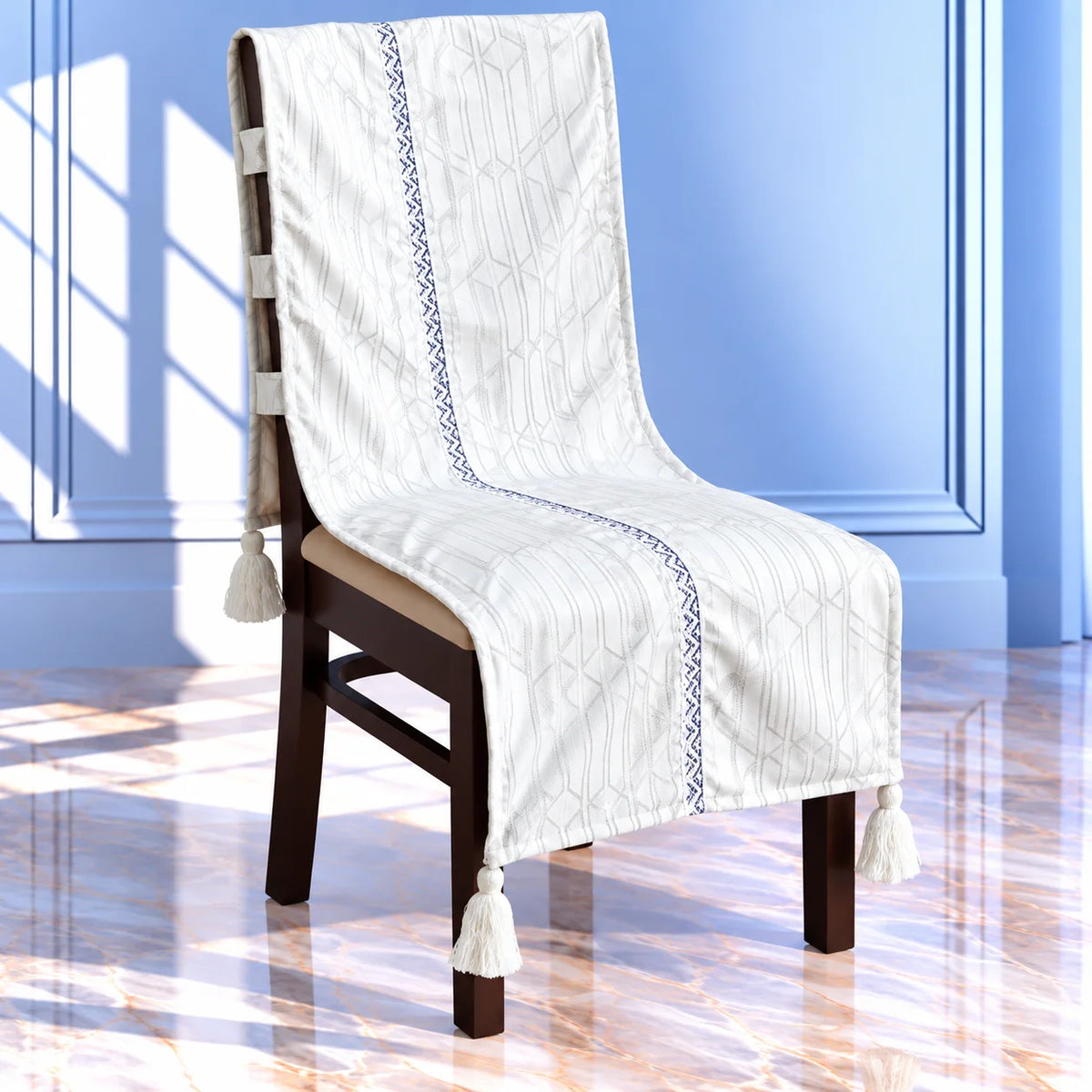 Shimmer Finish Honeycomb Geometric Chair Cover with Tassels