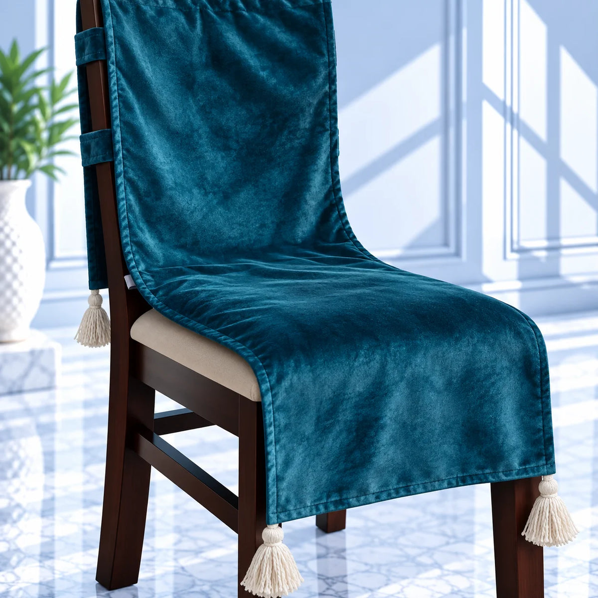 Teal Velvet Luxe Chair Cover with Tassels