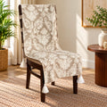 Beige Damask Jacquard Chair Cover with Tassels