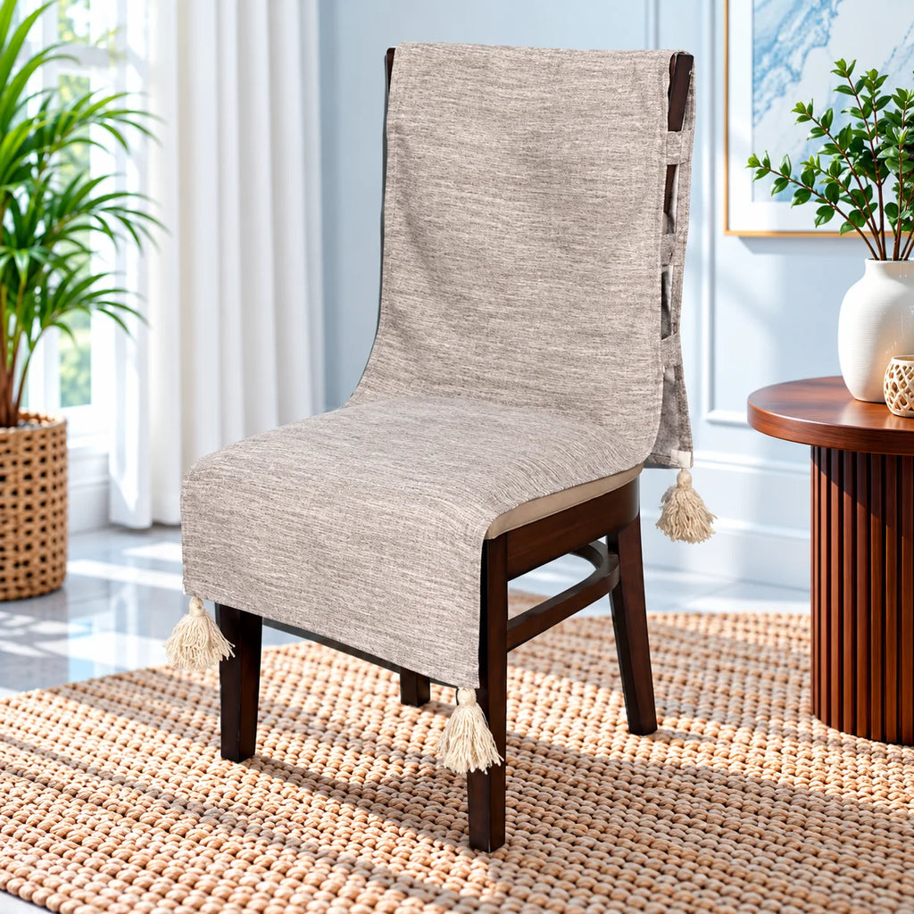 Stone Tweed Melange Chair Cover with Tassels