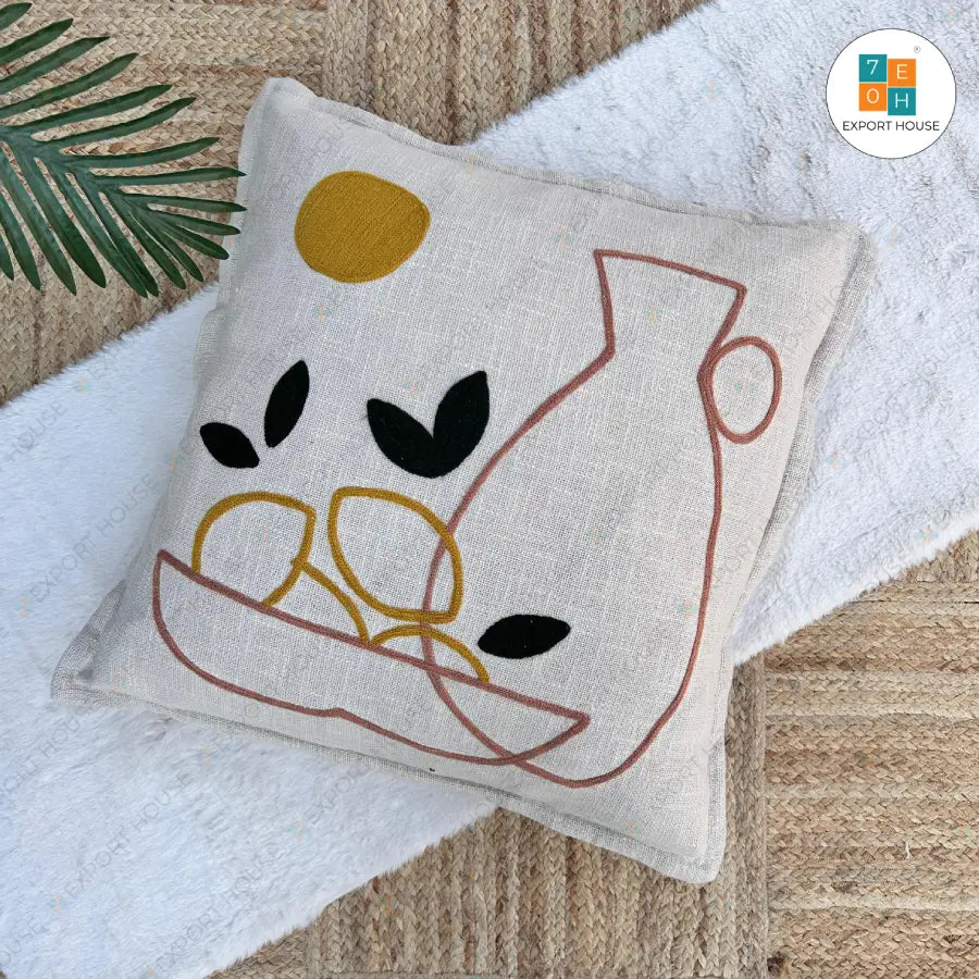 Slub-cotton Embroidered Cushion Cover, 60cm X 60cm (24" X 24")