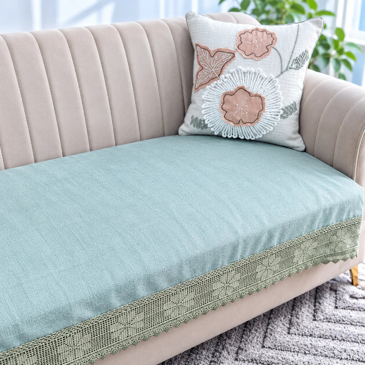 Sage Green & Beige Premium Sofa Cover