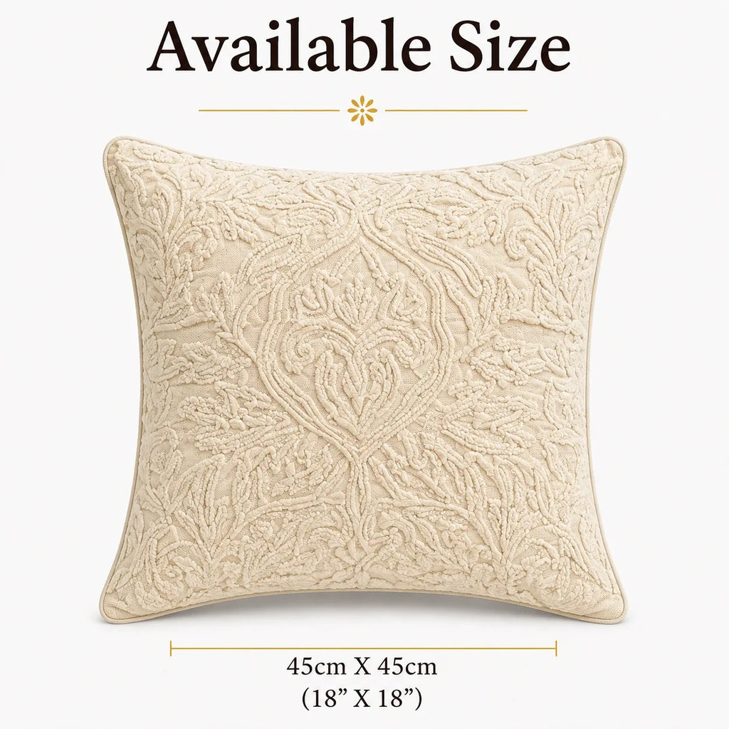Cream Damask Embroidered Cushion Cover