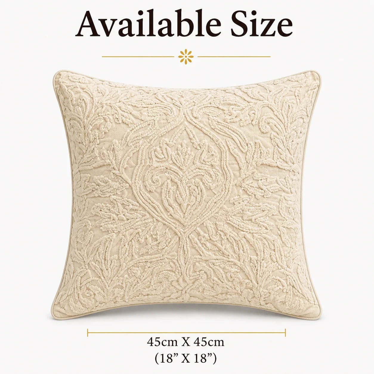 Cream Damask Embroidered Cushion Cover