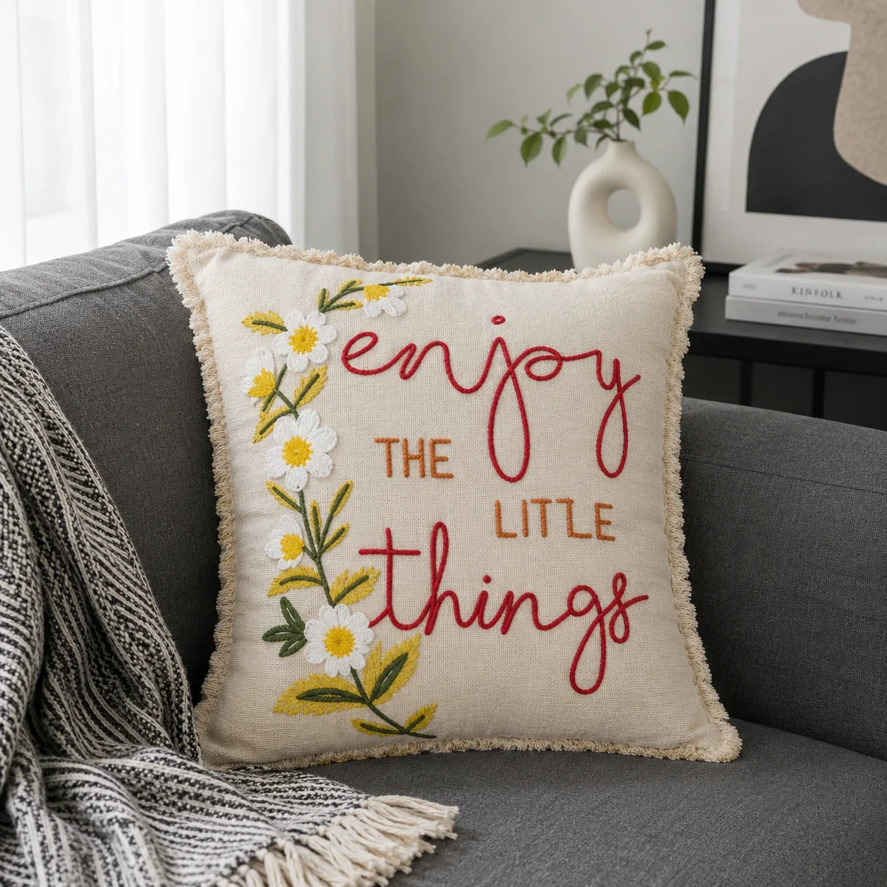 The Fringe Note Embroidered Cushion Cover