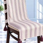 Cream Pinstripe Chair Cover with Maroon Tassels