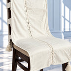 Ivory lace Jacquard Chair Cover with Tassels