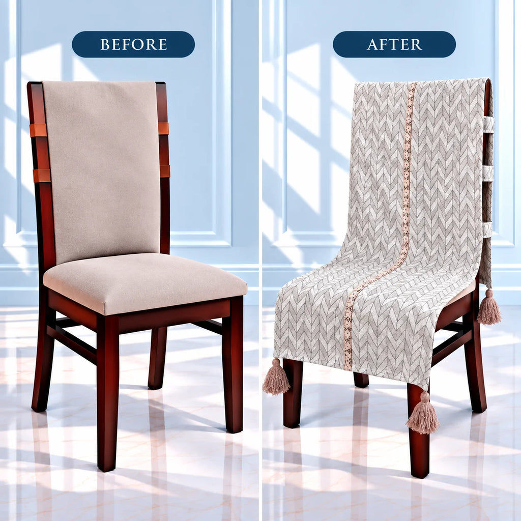 Pastel Grey & Rose Zigzag Print Chair Cover with Tassels
