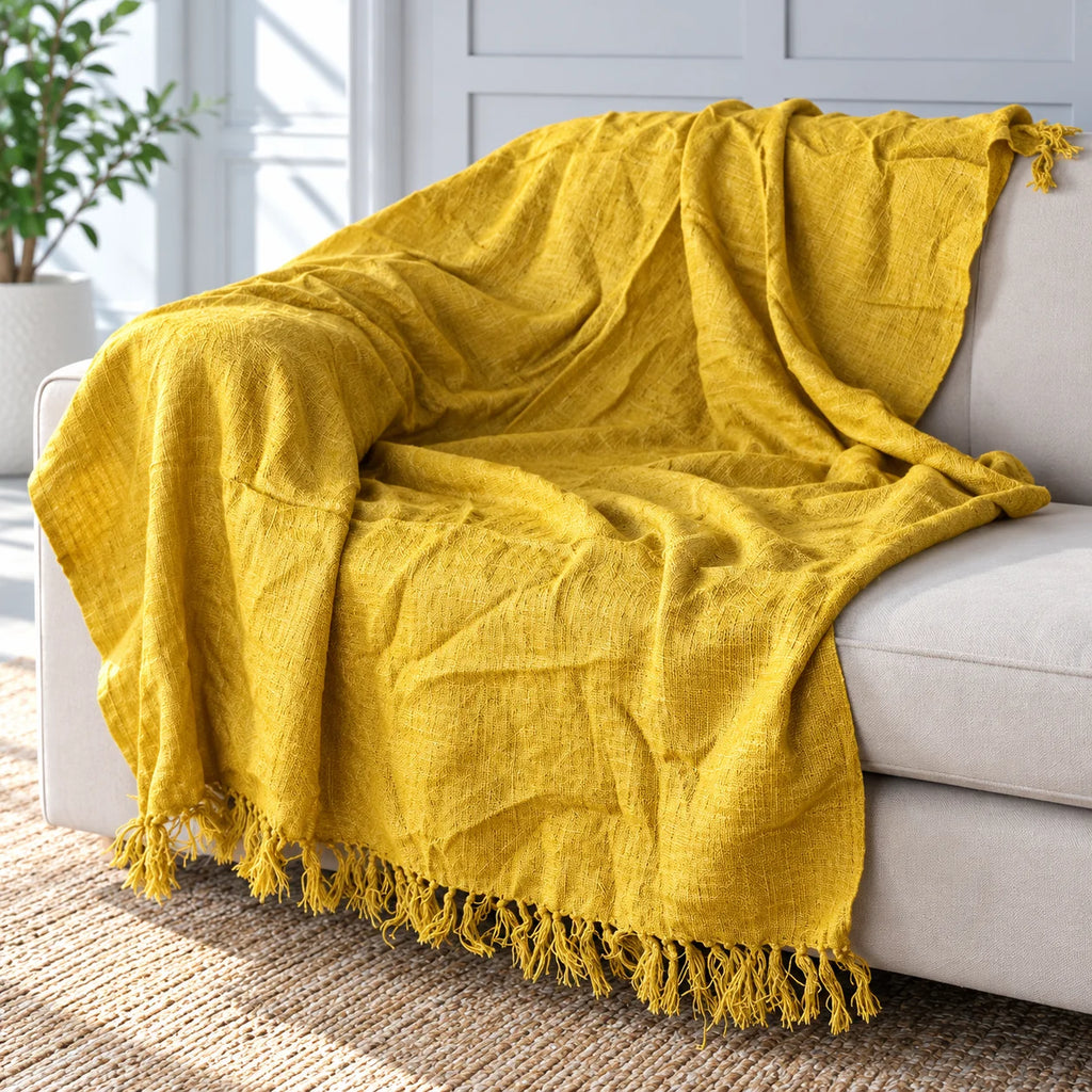 Mustard Textured Acrylic Sofa Throw Blanket â€“ 50 x 62 inches