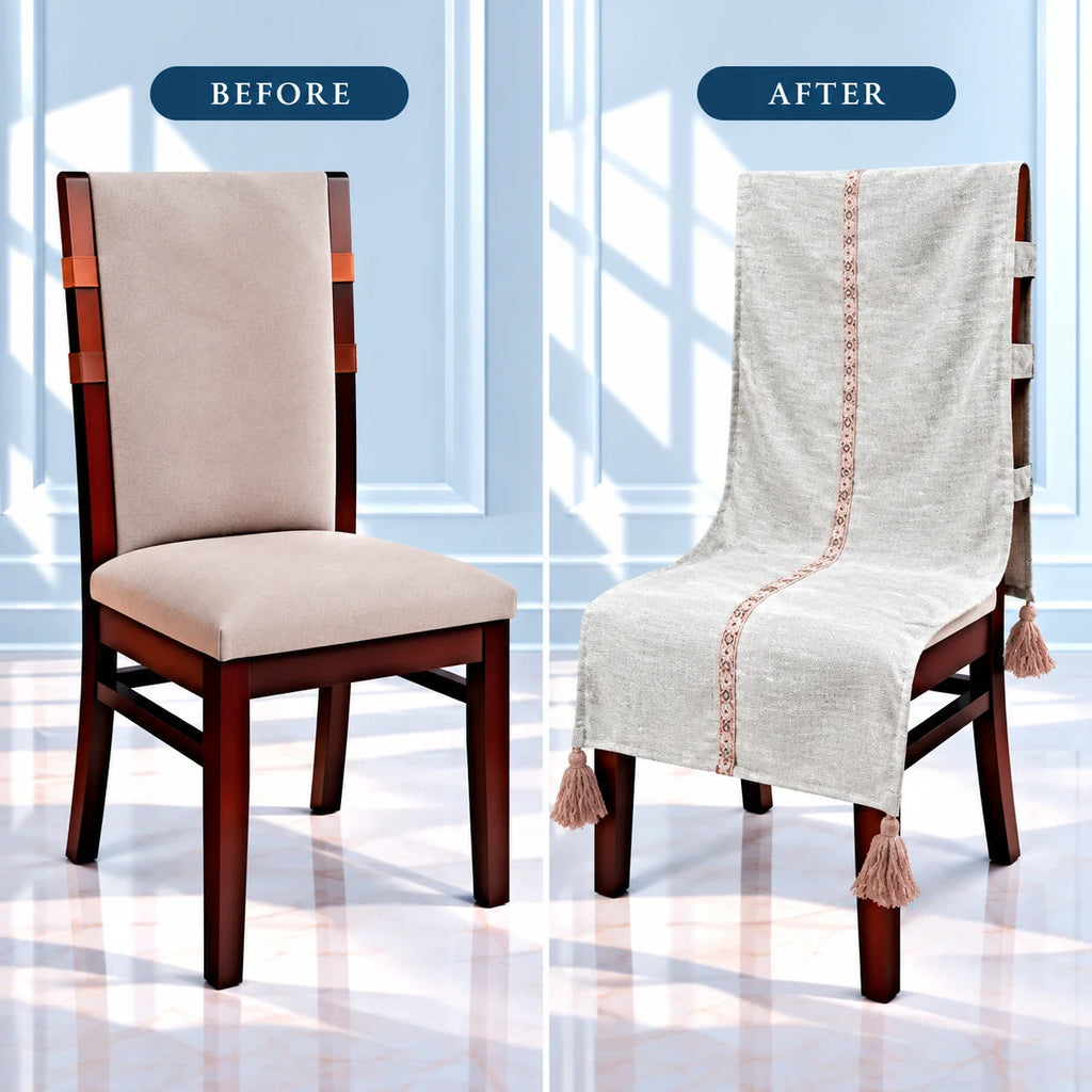 Oyster Grey Textured Chair Cover with Tassels