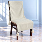 Minimal Ivory Grid Chair Cover with Tassels
