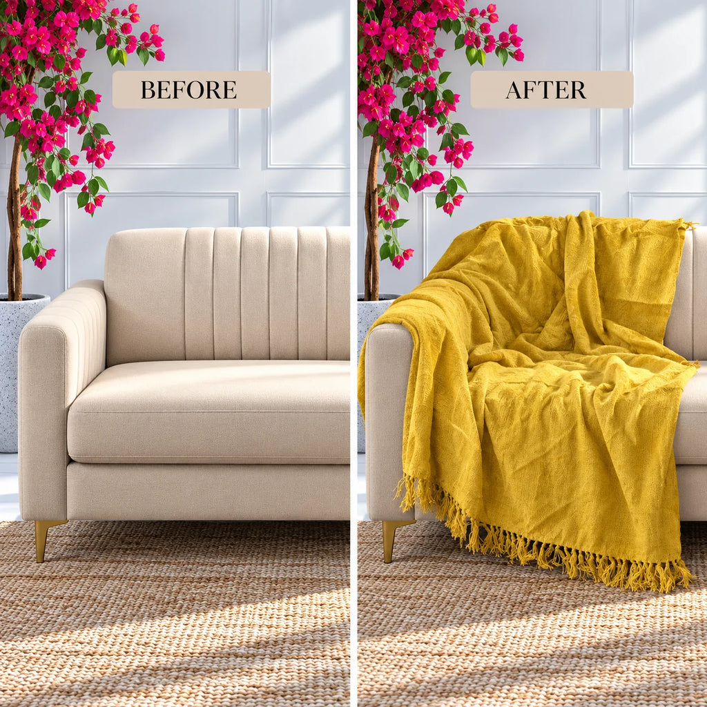 Mustard Textured Acrylic Sofa Throw Blanket â€“ 50 x 62 inches