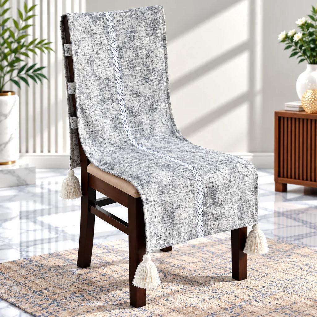 Granite Grey Speckled Chair Cover with Tassels