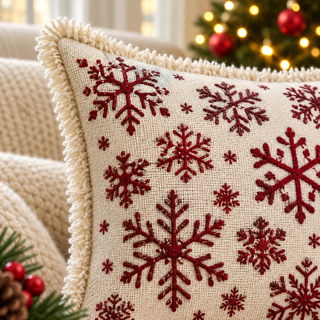 Christmas Themed Cotton Printed Cushion Cover, Size:40cm X 40cm (16" X 16")