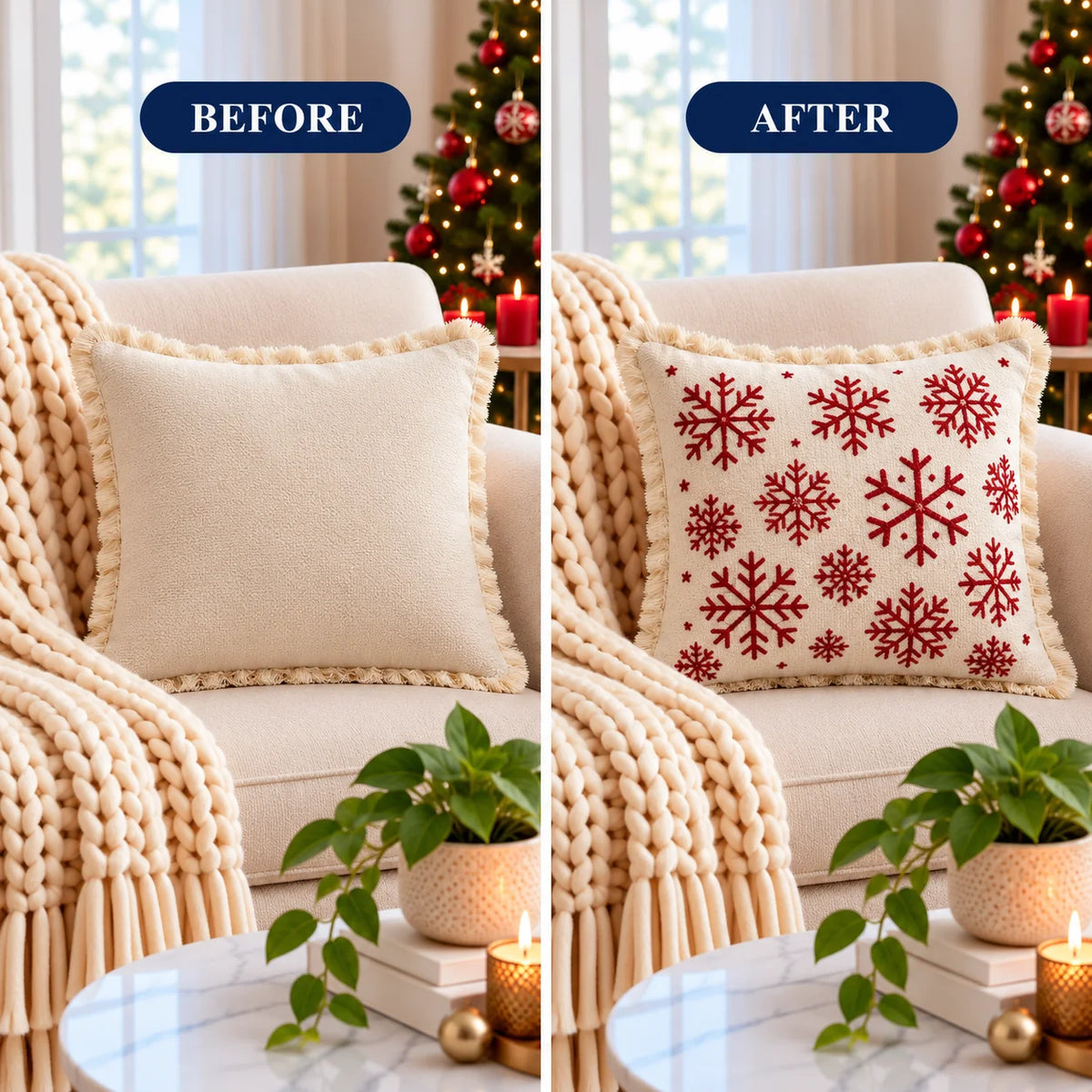 Christmas Themed Cotton Printed Cushion Cover, Size:40cm X 40cm (16" X 16")