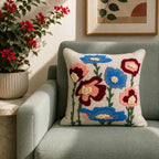 Blue Bloom Folk Embroidery Cushion Cover