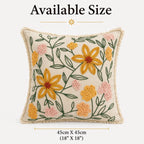 Amber Vine Embroidered Multicolour Floral Cotton Cushion Cover