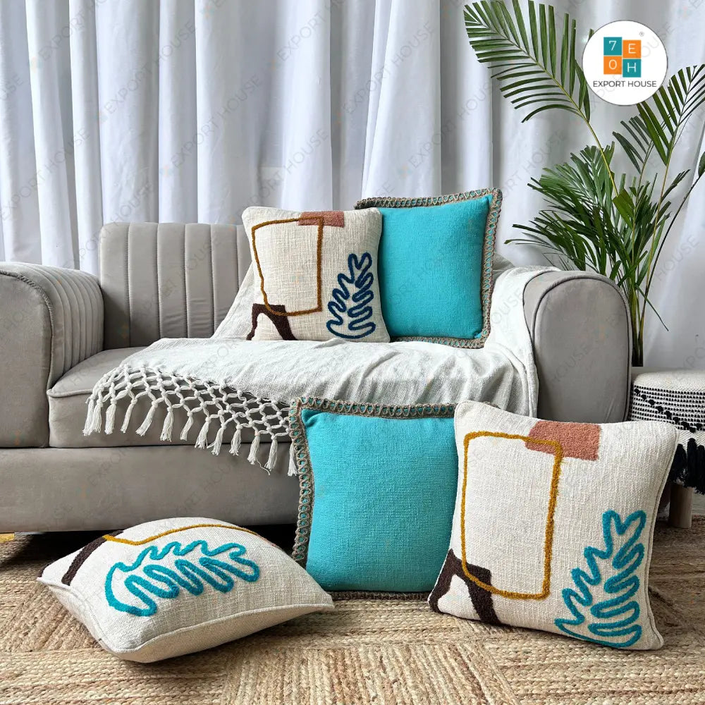 Cotton Embroidered Cushion Cover - Premium Set of 5, Size:40cm X 40cm (16" X 16")