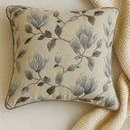 Silver Bloom Vine Thread-Work Pillow Cover