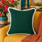 Evergreen Fringe Cotton Cushion Cover