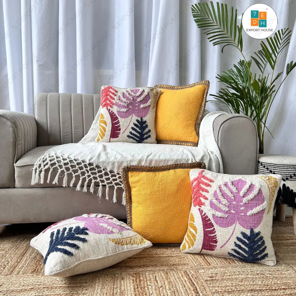 Cotton Tufted Cushion Cover - Premium Set of 5, Size:40cm X 40cm (16" X 16")