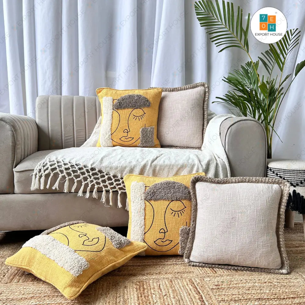 Cotton Tufted Cushion Cover - Premium Set of 5, Size:40cm X 40cm (16" X 16")