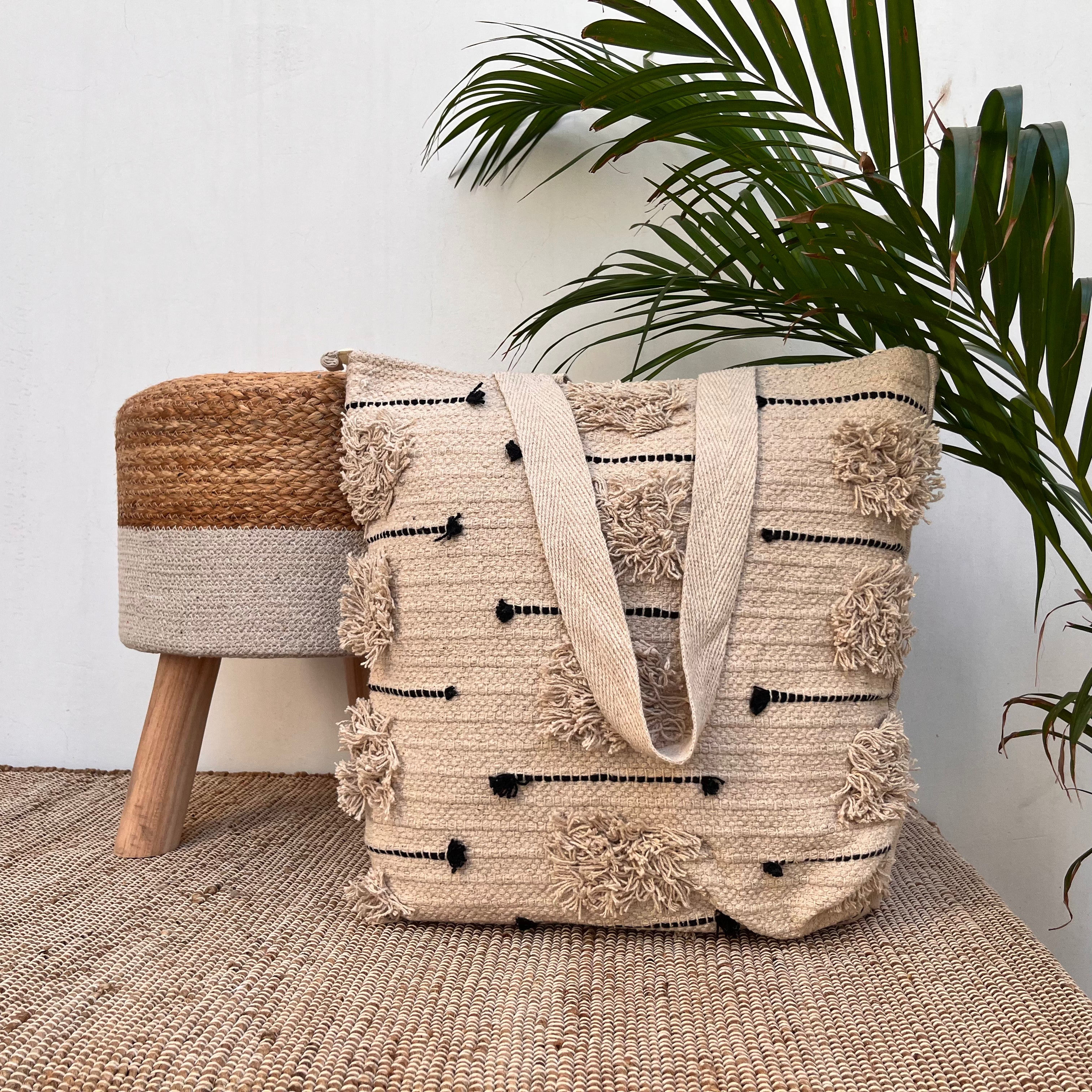Cotton Boho Tote Bag, Size:45cm (18")