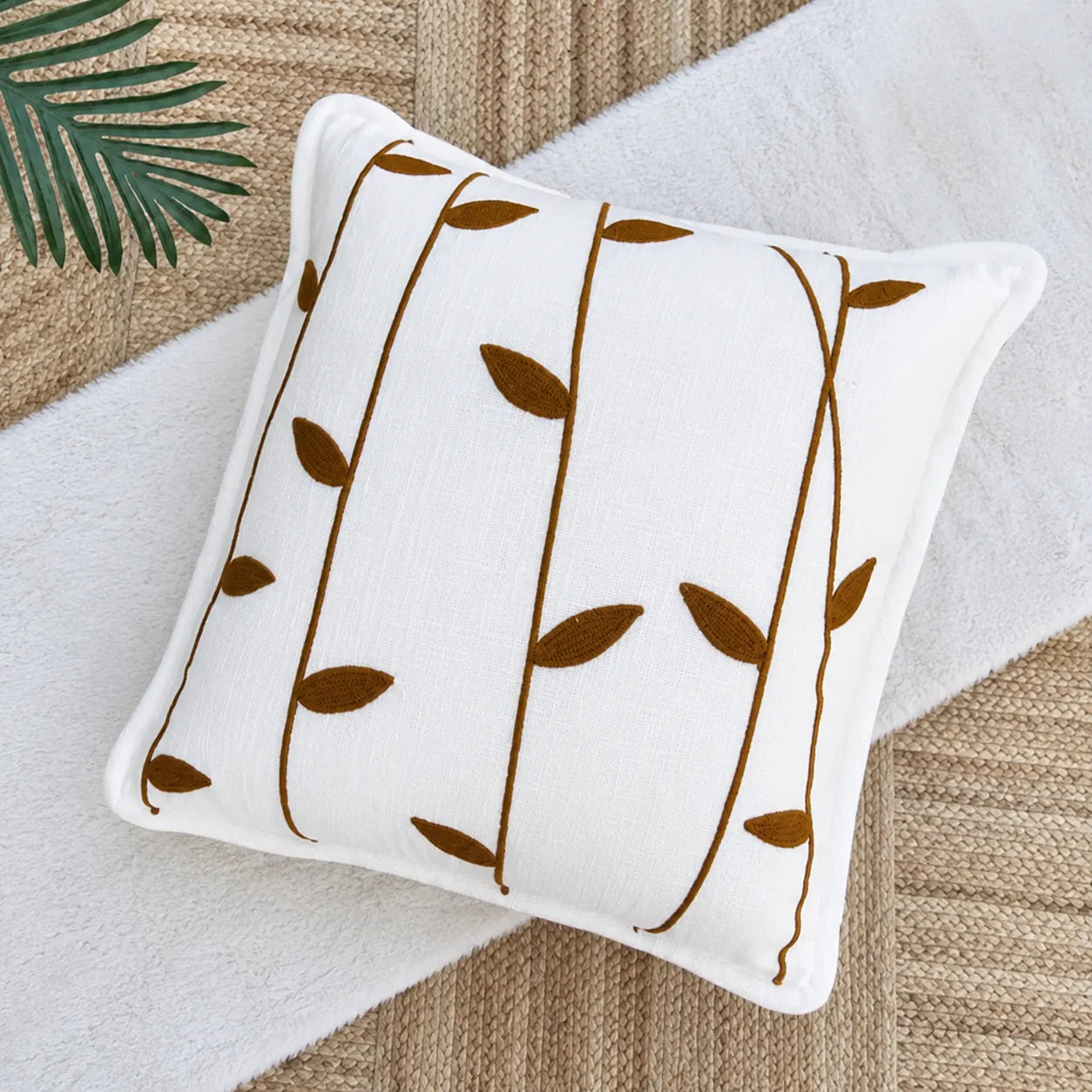 Slub-cotton Embroidered Cushion Cover, 60cm X 60cm (24" X 24")