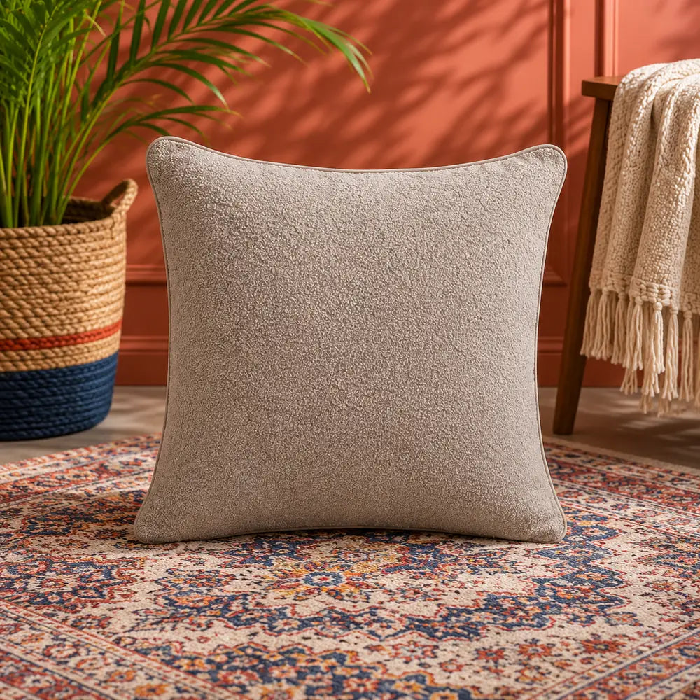 Solid Reversible Boucle Cushion Cover