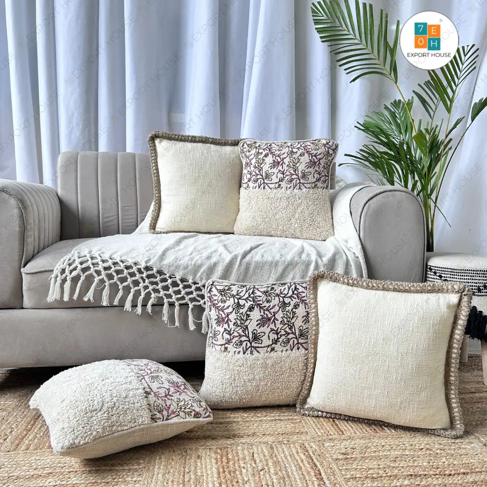 Cotton Tufted Cushion Cover - Premium Set of 5, Size:40cm X 40cm (16" X 16")