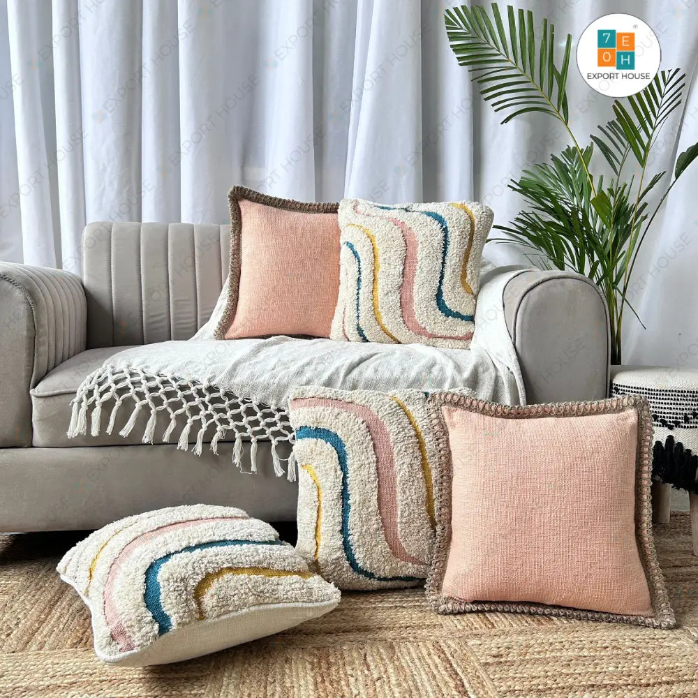 Cotton Tufted Cushion Cover - Premium Set of 5, Size:40cm X 40cm (16" X 16")