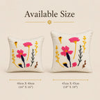 Pink Wildflower Aari Work Embroidered Cotton Cushion Cover