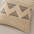Beige Bobble Textured Cotton Cushion Cover with Cream Chevron